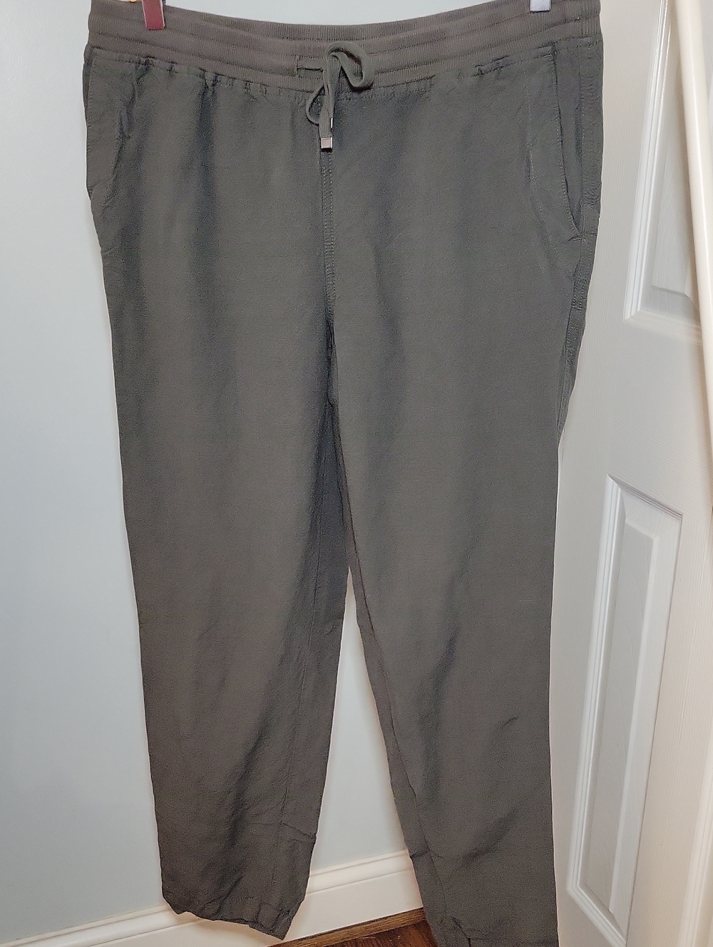 J Jill Linen Blend Army Green Drawstring Tapered Cuff Pants Size Medium